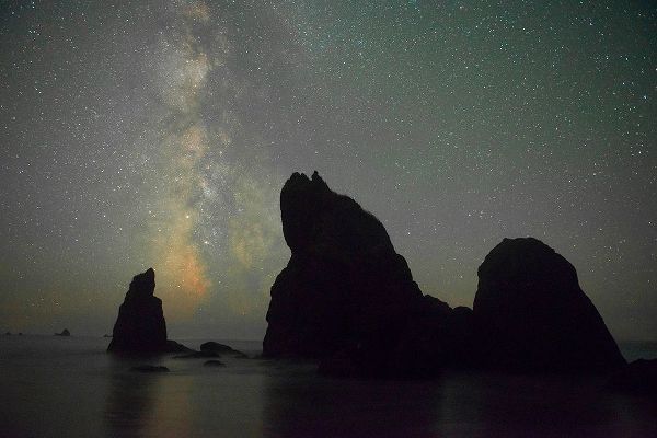 The Milky Way rising behind sea stacks on Ruby Beach-Olympic National Park-Washington State